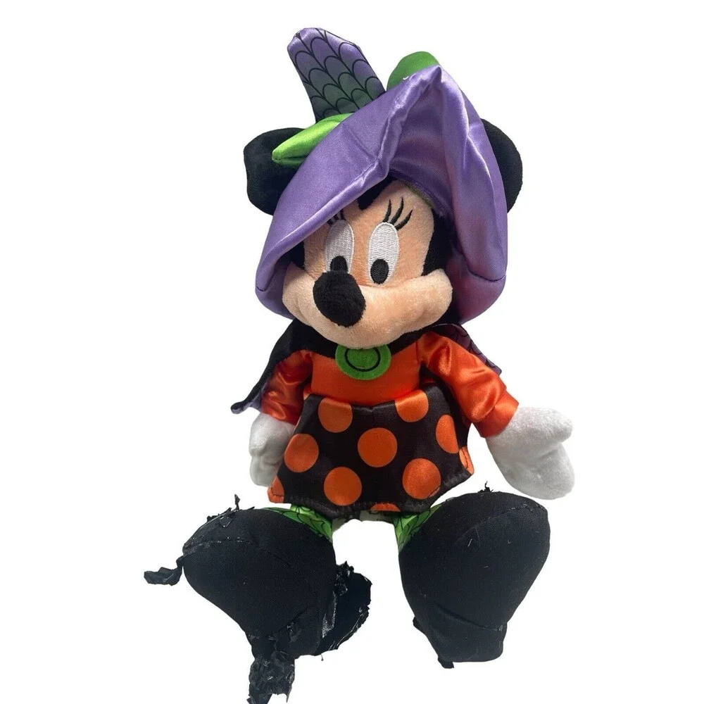 Disney Parks Minnie Mouse Witch Halloween Plush Purple Black Orange Polka Dots